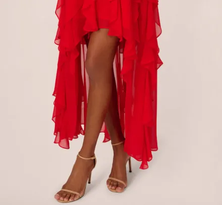 Adrianna Papell Wedding Guest Dresses|Formal Dresses*High Low Halter Dress With 3D Floral Accent In Red Desire