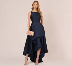 Adrianna Papell Wedding Guest Dresses|Formal Dresses*High Low Mikado Gown With Asymmetrical Detail In