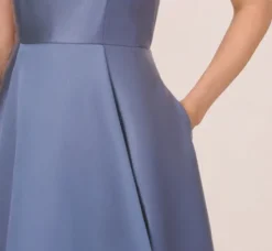 Adrianna Papell Wedding Guest Dresses|Formal Dresses*High Low Mikado Gown With Asymmetrical Detail In Blue Frost