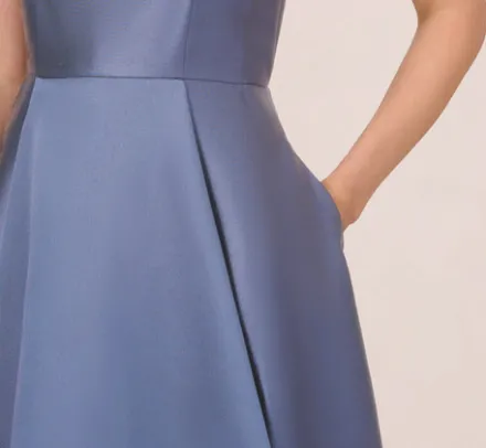 Adrianna Papell Wedding Guest Dresses|Formal Dresses*High Low Mikado Gown With Asymmetrical Detail In Blue Frost