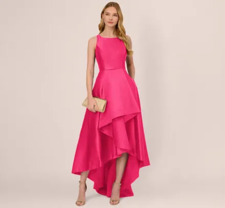 Adrianna Papell Wedding Guest Dresses|Formal Dresses*High Low Mikado Gown With Asymmetrical Detail In Electric Pink