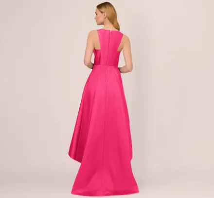 Adrianna Papell Wedding Guest Dresses|Formal Dresses*High Low Mikado Gown With Asymmetrical Detail In Electric Pink