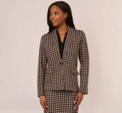 Adrianna Papell Co-Ord Sets*Houndstooth Blazer With Shawl Collar In Dusty Camel Soft Houndstooth