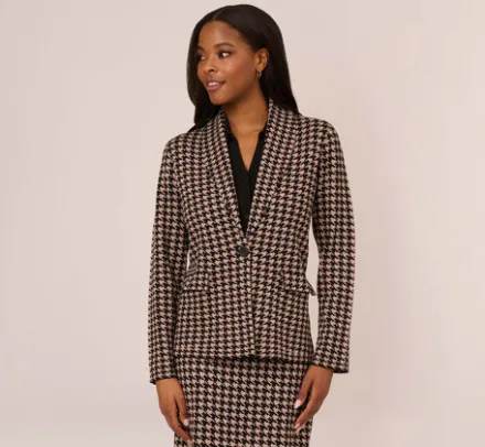 Adrianna Papell Co-Ord Sets*Houndstooth Blazer With Shawl Collar In Dusty Camel Soft Houndstooth