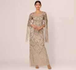 Adrianna Papell Wedding Guest Dresses|Formal Dresses*Illusion Beaded Cape Dress In