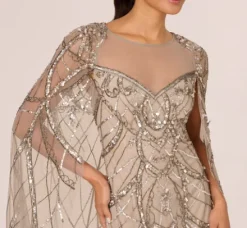 Adrianna Papell Wedding Guest Dresses|Formal Dresses*Illusion Beaded Cape Dress In