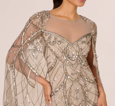 Adrianna Papell Wedding Guest Dresses|Formal Dresses*Illusion Beaded Cape Dress In