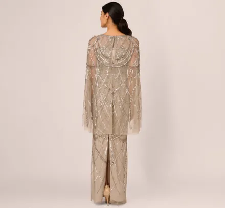 Adrianna Papell Wedding Guest Dresses|Formal Dresses*Illusion Beaded Cape Dress In