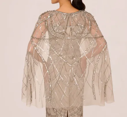 Adrianna Papell Wedding Guest Dresses|Formal Dresses*Illusion Beaded Cape Dress In