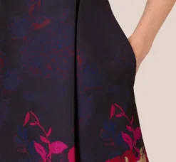 Adrianna Papell Wedding Guest Dresses|Day Dresses*Jacquard Midi Dress With Metallic Floral Trim In Navy Pink Multi
