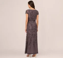 Adrianna Papell Wedding Guest Dresses|Formal Dresses*Jasmine Beaded Blouson Gown With Sheer Short Sleeves In
