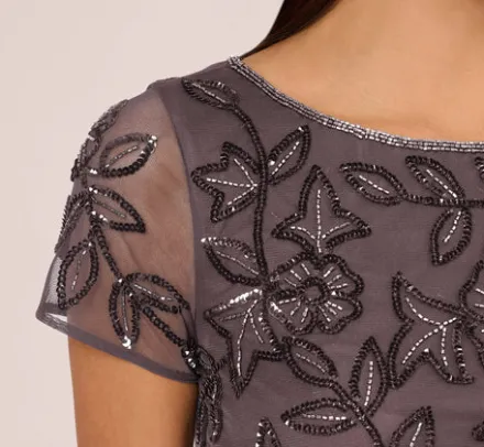 Adrianna Papell Wedding Guest Dresses|Formal Dresses*Jasmine Beaded Blouson Gown With Sheer Short Sleeves In