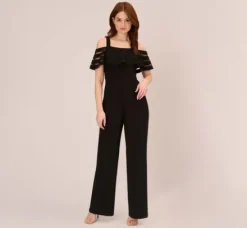 Adrianna Papell Jumpsuits|Day Dresses*Jersey Banded Ruffled Jumpsuit With Cold Shoulder In