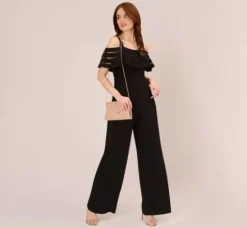 Adrianna Papell Jumpsuits|Day Dresses*Jersey Banded Ruffled Jumpsuit With Cold Shoulder In