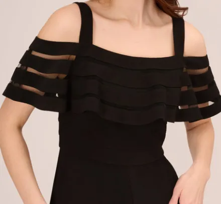 Adrianna Papell Jumpsuits|Day Dresses*Jersey Banded Ruffled Jumpsuit With Cold Shoulder In
