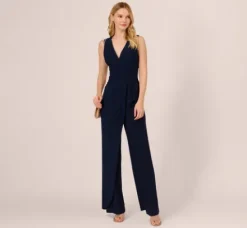 Adrianna Papell Jumpsuits|Day Dresses*Jersey Sleeveless Pintuck Jumpsuit With Wide Legs In
