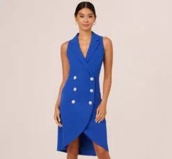 Adrianna Papell Wedding Guest Dresses|Day Dresses*Jewel Button Tuxedo Short Dress In Deep Sapphire