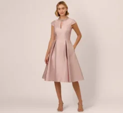 Adrianna Papell Wedding Guest Dresses|Petite-Friendly*Key Hole Mikado Cap Sleeve Midi Dress In