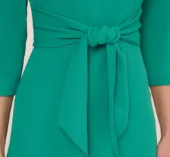 Adrianna Papell Wedding Guest Dresses|Day Dresses*Knit Crepe Bow Sheath Dress With Three Quarter Sleeves In Botanic Green