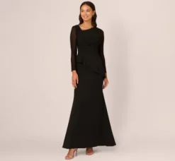 Adrianna Papell Wedding Guest Dresses|Formal Dresses*Knit Crepe Combo Mesh Gown In