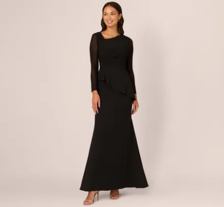 Adrianna Papell Wedding Guest Dresses|Formal Dresses*Knit Crepe Combo Mesh Gown In