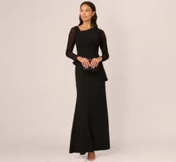 Adrianna Papell Wedding Guest Dresses|Formal Dresses*Knit Crepe Combo Mesh Gown In