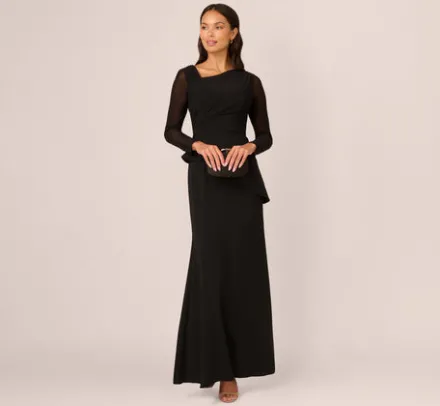 Adrianna Papell Wedding Guest Dresses|Formal Dresses*Knit Crepe Combo Mesh Gown In
