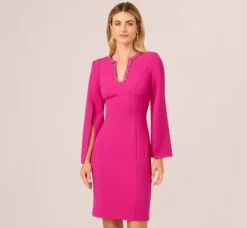Adrianna Papell Wedding Guest Dresses|Day Dresses*Knit Crepe Jewel Short Dress In Berry Rose