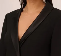 Adrianna Papell Wedding Guest Dresses*Knit Crepe Long Sleeve Blazer Dress With Feather Trim In