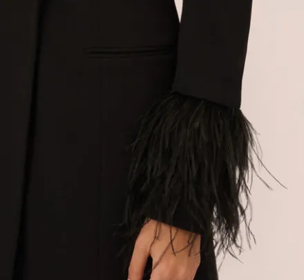Adrianna Papell Wedding Guest Dresses*Knit Crepe Long Sleeve Blazer Dress With Feather Trim In