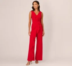 Adrianna Papell Jumpsuits|Day Dresses*Knit Crepe Ruffle Jumpsuit In Super Red