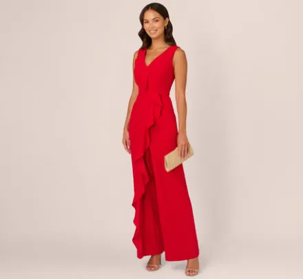 Adrianna Papell Jumpsuits|Day Dresses*Knit Crepe Ruffle Jumpsuit In Super Red