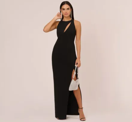 Adrianna Papell Wedding Guest Dresses|Formal Dresses*Knit Crepe Sleeveless Column Gown With Cutout Neckline In