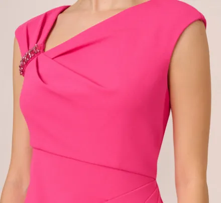 Adrianna Papell Wedding Guest Dresses|Day Dresses*Knit Crepe Sleeveless Midi Dress With Asymmetrical Neckline In Electric Pink