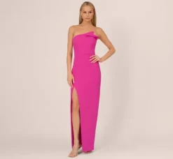 Adrianna Papell Wedding Guest Dresses|Formal Dresses*Knit Crepe Strapless Gown With Asymmetrical Neckline In Electric Passion