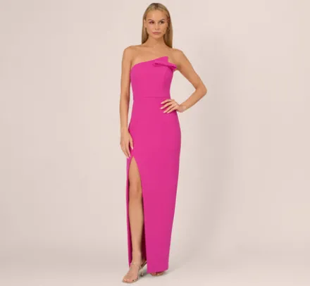 Adrianna Papell Wedding Guest Dresses|Formal Dresses*Knit Crepe Strapless Gown With Asymmetrical Neckline In Electric Passion