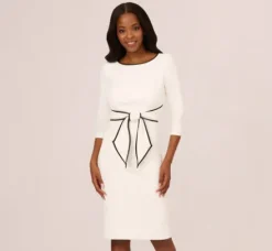 Adrianna Papell Day Dresses|Petite-Friendly*Knit Crepe Tie Dress In Ivory Black