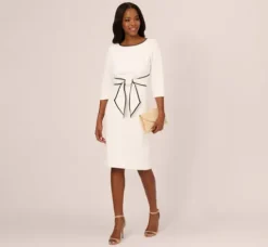Adrianna Papell Day Dresses|Petite-Friendly*Knit Crepe Tie Dress In Ivory Black