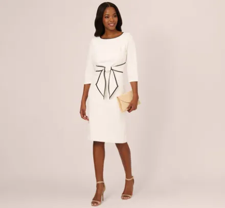 Adrianna Papell Day Dresses|Petite-Friendly*Knit Crepe Tie Dress In Ivory Black