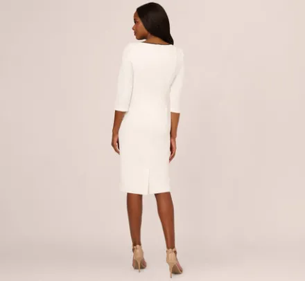 Adrianna Papell Day Dresses|Petite-Friendly*Knit Crepe Tie Dress In Ivory Black