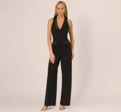 Adrianna Papell Jumpsuits*Knit Crepe Tuxedo Jumpsuit With Halter Neckline In
