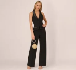 Adrianna Papell Jumpsuits*Knit Crepe Tuxedo Jumpsuit With Halter Neckline In