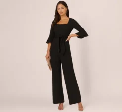 Adrianna Papell Jumpsuits|Day Dresses*Knit Crepe Wide Leg Jumpsuit With Bell Sleeves In
