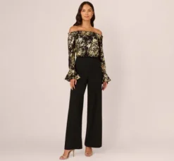 Adrianna Papell Jumpsuits|Day Dresses*Lace And Crepe Jumpsuit In Black Gold