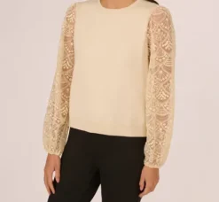 Adrianna Papell Tops & Blouses|Sweaters*Lace Sleeve Crew Neck Sweater In