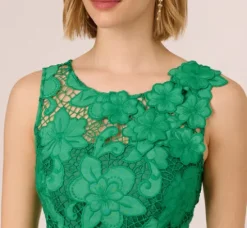 Adrianna Papell Wedding Guest Dresses|Petite-Friendly*Lace Sleeveless Midi Dress With Sheer Neck And Hem In