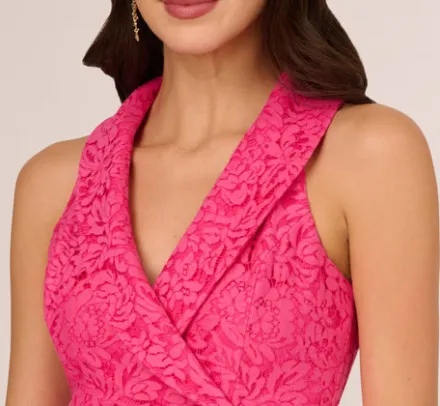 Adrianna Papell Wedding Guest Dresses|Day Dresses*Lace Tuxedo Dress With Faux Wrap Details In