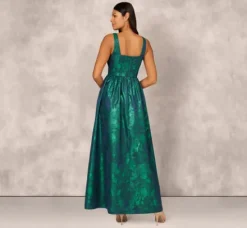 Adrianna Papell Wedding Guest Dresses|Formal Dresses*Lame Satin Jacquard Gown With Square Neckline In Dark Ivy