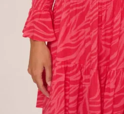 Adrianna Papell Wedding Guest Dresses|Ap Exclusives*Leaf Print Tiered Shift Dress With Long Bell Sleeves In Pink Multi