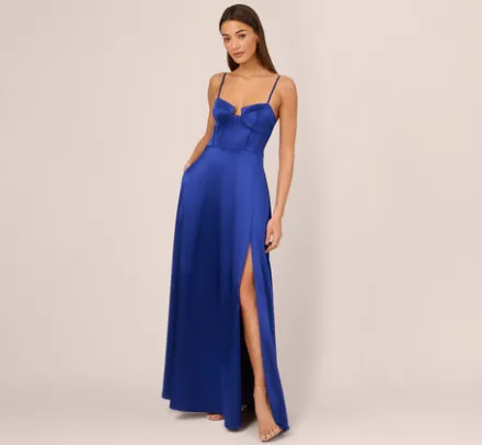 Adrianna Papell Wedding Guest Dresses|Formal Dresses*Liquid Satin Gown With Corset Bodice In Royal Sapphire
